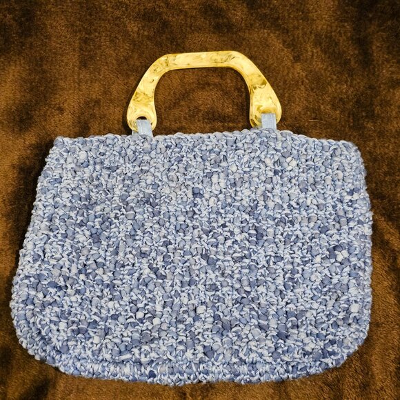 Crocheted Handbag with Plastic Marblized Handle - Picture 1 of 7